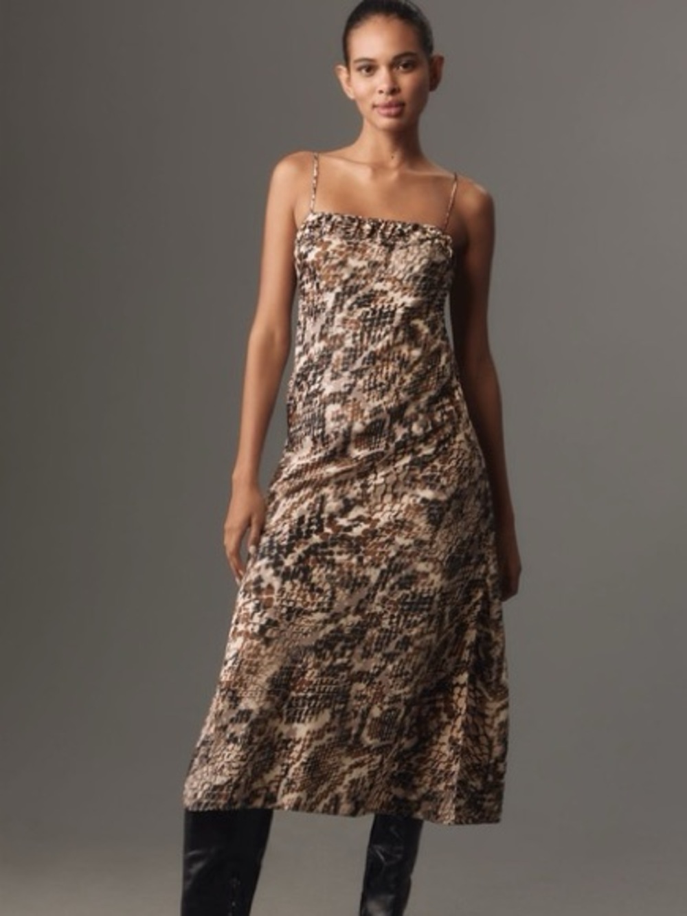 Anthropologie Brown Animal-Print Midi Dress
